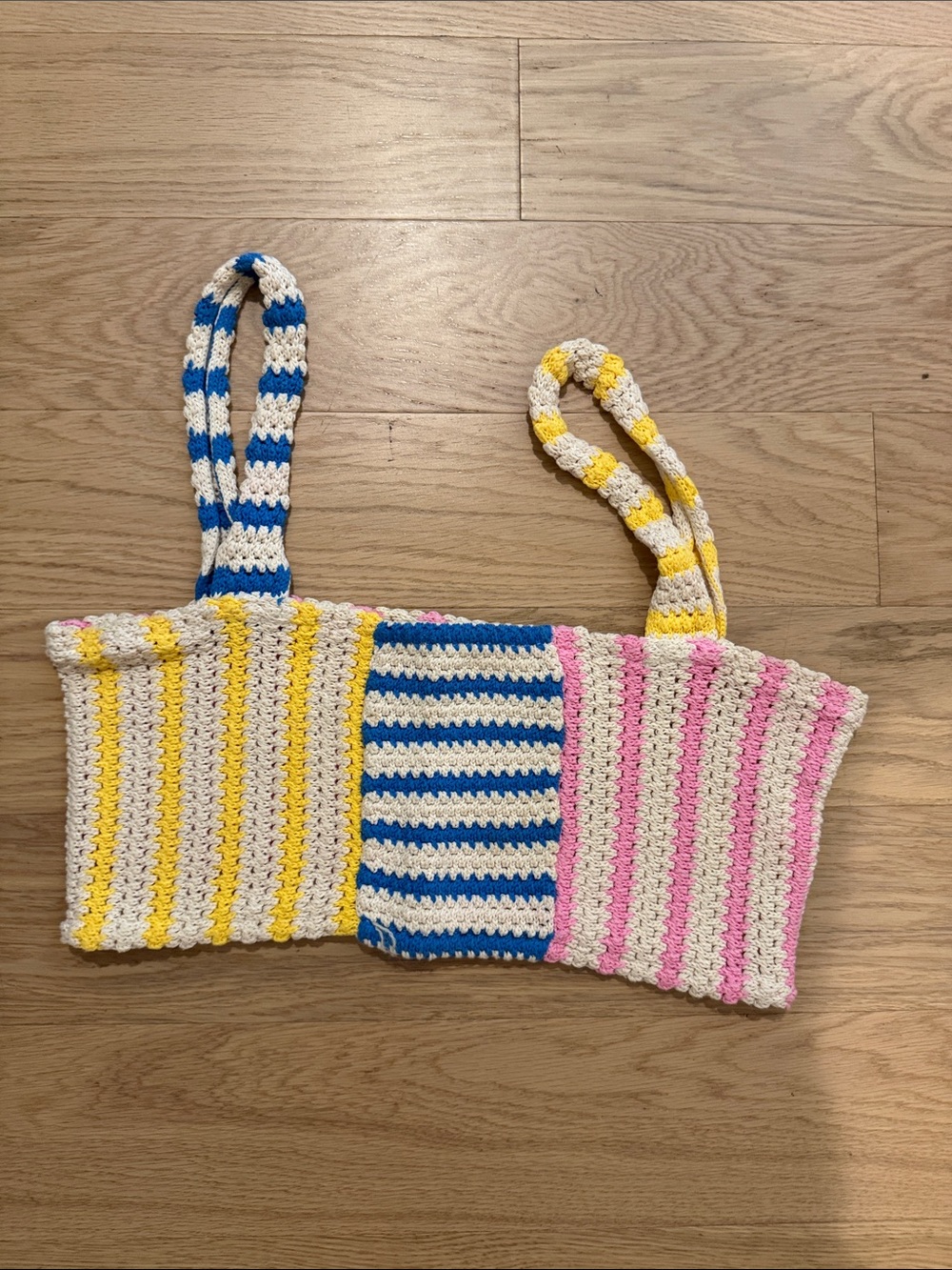 Zara Multicolor Crochet Stripe Crop Top — White, Yellow, Blue, Pink